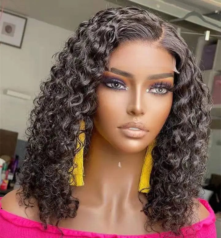 Wholesale Afro Wave Bob Wigs Natural Black Raw Indian Human Hair13*4 Lace Front Wig