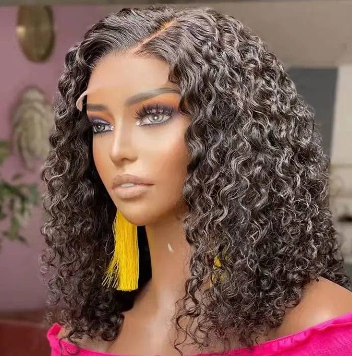 Wholesale Afro Wave Bob Wigs Natural Black Raw Indian Human Hair13*4 Lace Front Wig