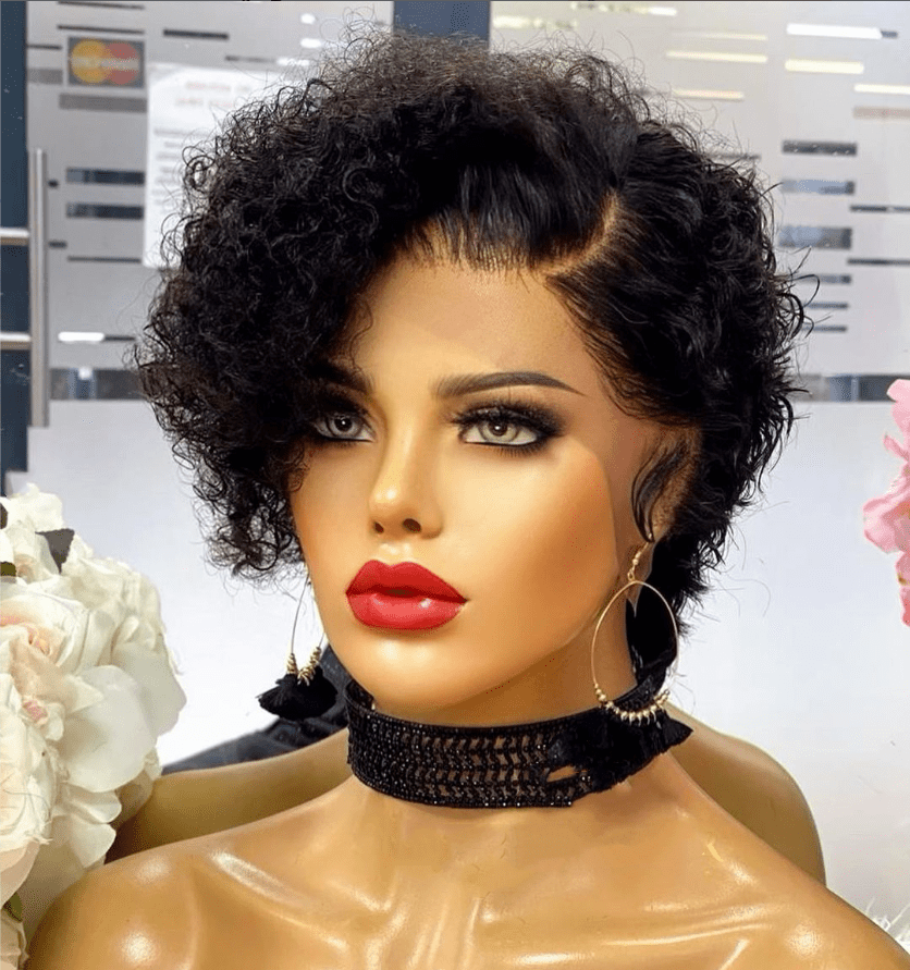 Wholesale Afro Wave Pixie Cut Wigs Natural Black Kinky Curly Human Hair 13*4 Lace Front Wigs for Black Women