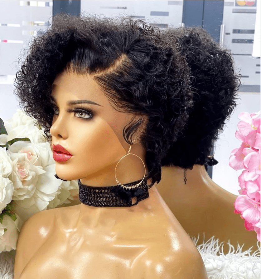 Wholesale Afro Wave Pixie Cut Wigs Natural Black Kinky Curly Human Hair 13*4 Lace Front Wigs for Black Women