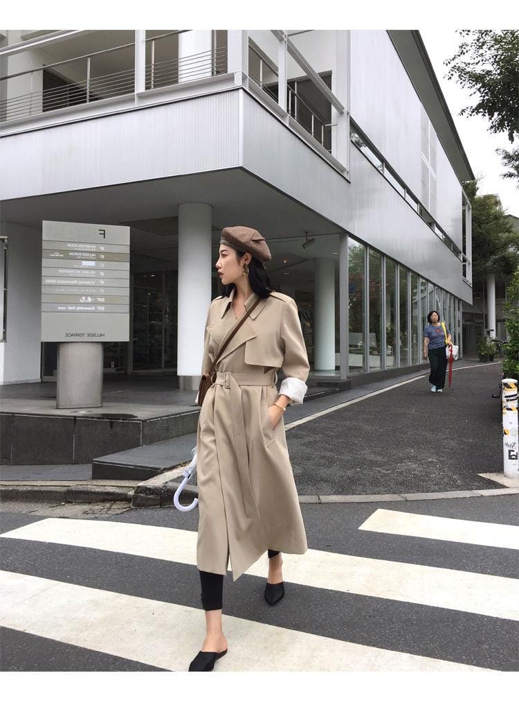 Wholesale Autumn Winter Luxury Popular Long Sleeve Black Windbreaker Long Trench Coat For Women