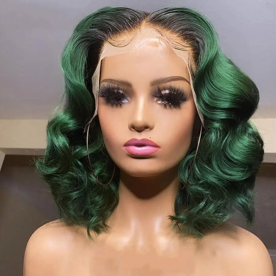 Wholesale Bob Wigs Ombre Green Body Wave  Raw Indian Human Hair 13*4 Lace Front Wigs for Black Women