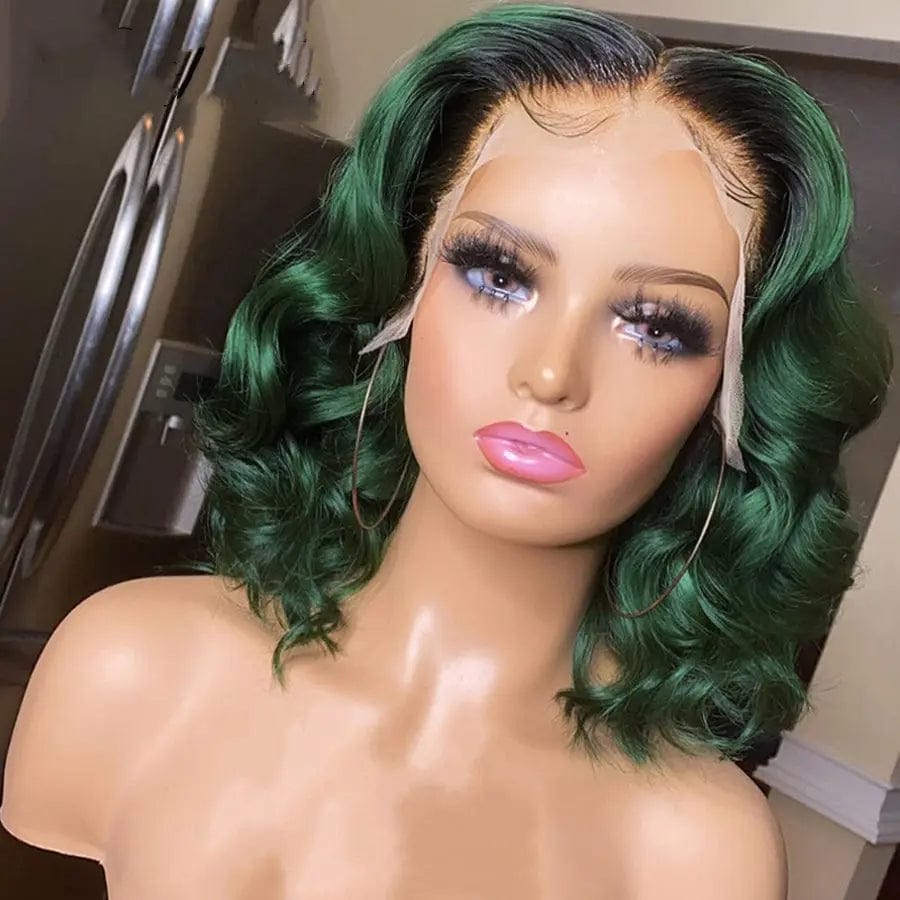 Wholesale Bob Wigs Ombre Green Body Wave  Raw Indian Human Hair 13*4 Lace Front Wigs for Black Women