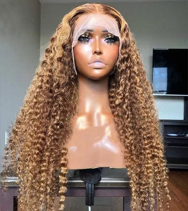 Wholesale Brown Curly Wigs Unprocessed Peruvian Human Hair 13*4 Lace Front Wigs for Black Women