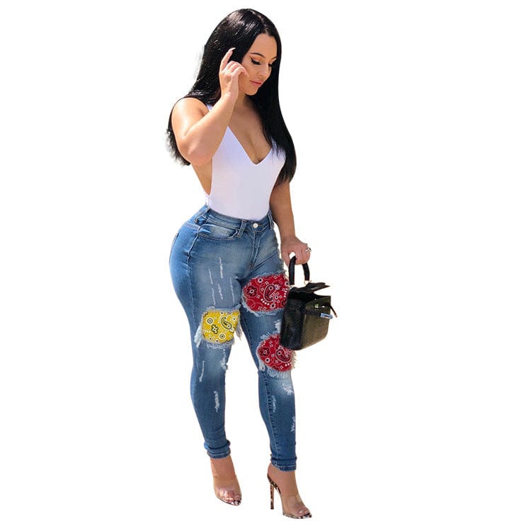 Wholesale Contrast stitching jeans fashion skinny  plus size pants jeans women