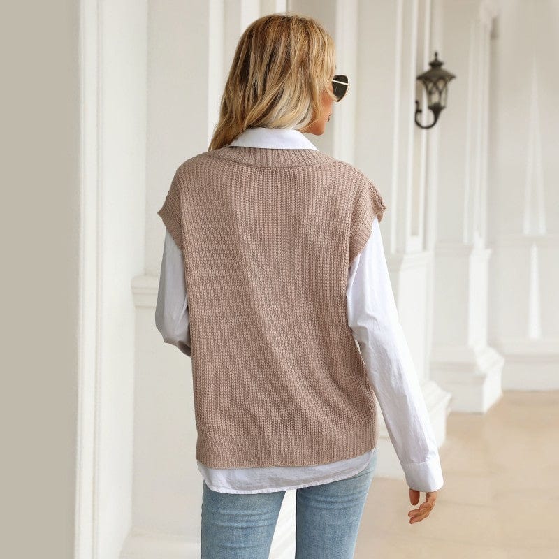 Wholesale Fall Knitted Sweaters Solid Sleeveless Women Sweater Vest Pullover Tops