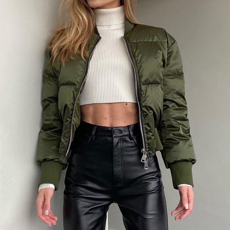 Wholesale fashion zip up bomber jacket women winter warm gym sportswear cropped bubble coat solid blank custom bubble coat women