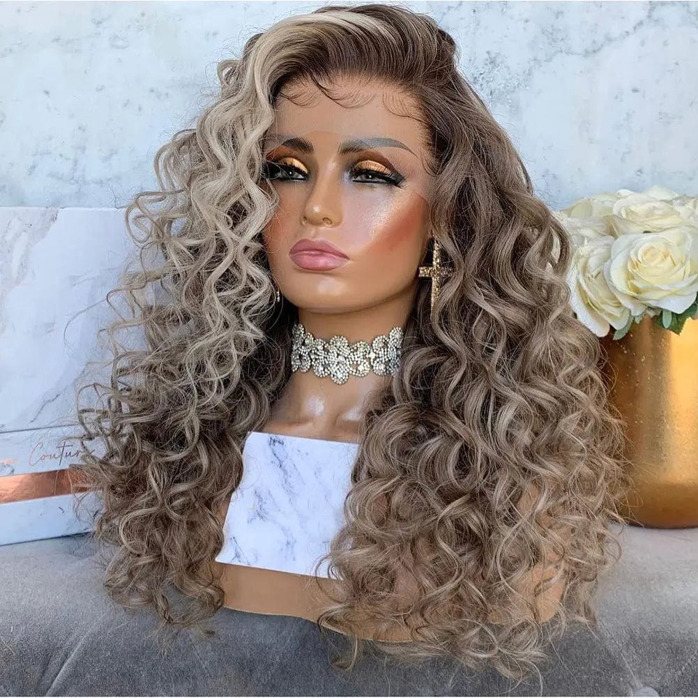 Wholesale Highlight Ash Brown Natural Wave 12A European Natural Human Hair Lace Front Wigs