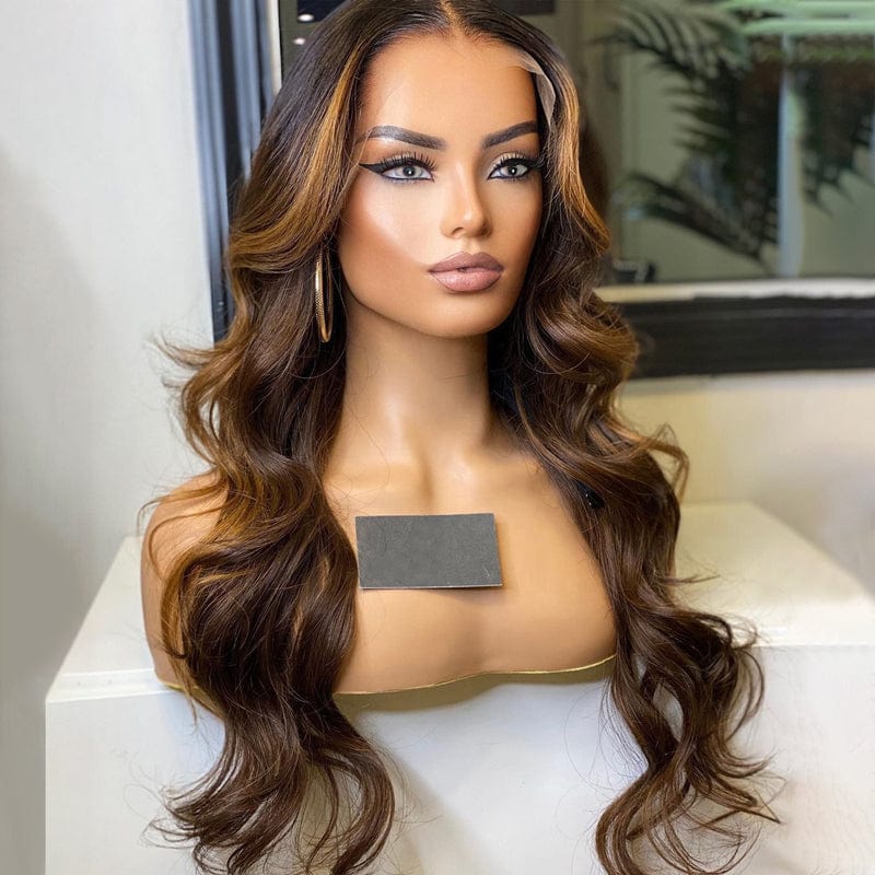 Wholesale Highlight Brown Loose Wave Raw Peruvian Hair 13*4 Lace Front Wigs for Black Women