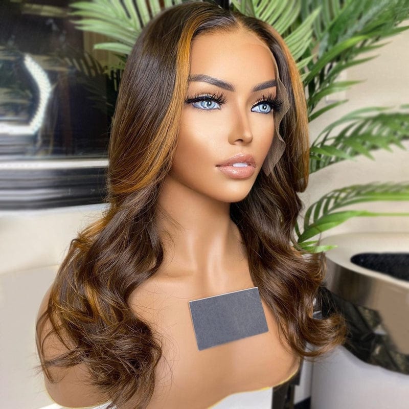 Wholesale Highlight Brown Loose Wave Raw Peruvian Hair 13*4 Lace Front Wigs for Black Women