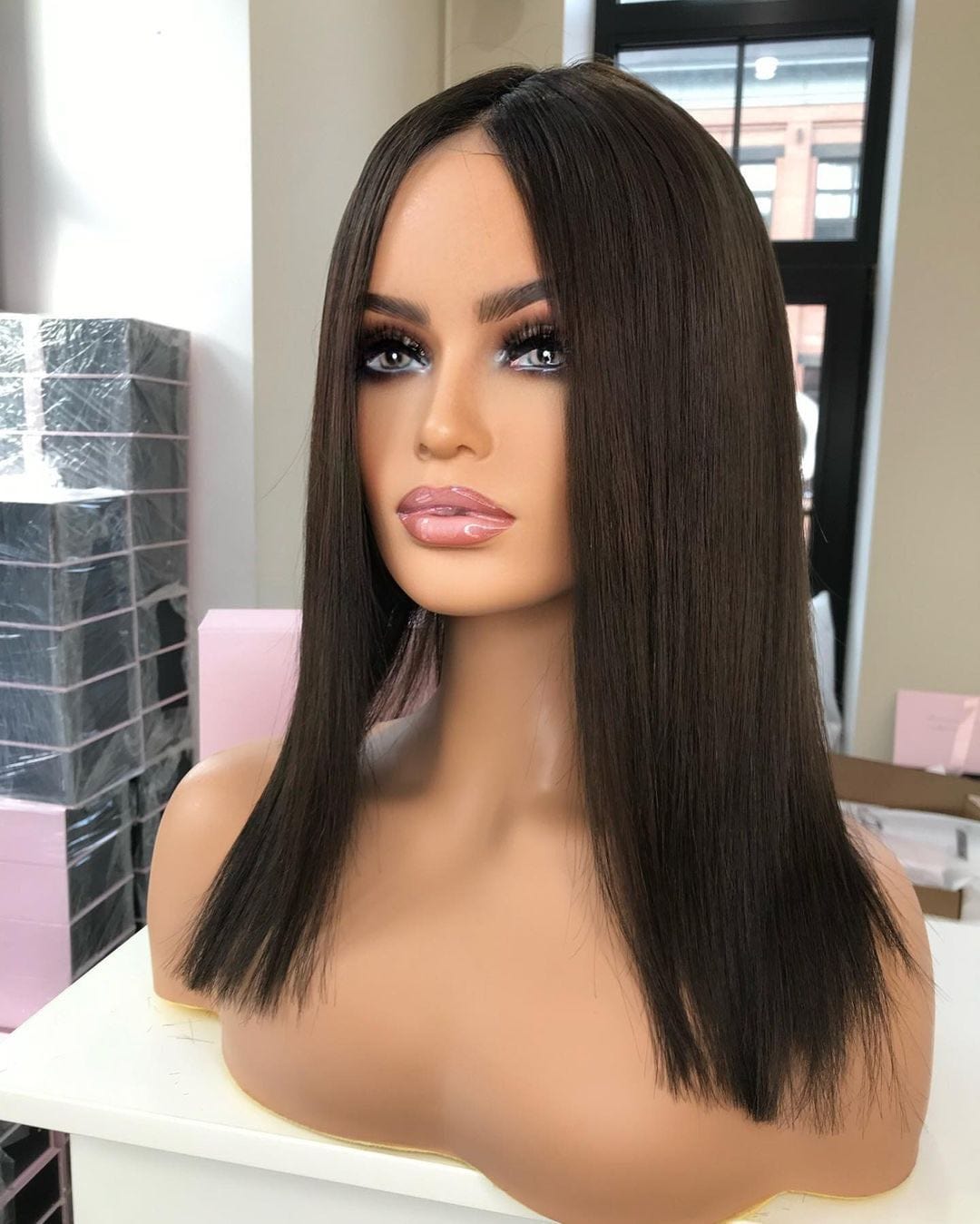 Wholesale Highlight Brown Silky Straight Natural Raw Indian Hair 13*4 Lace Front Wigs for Women