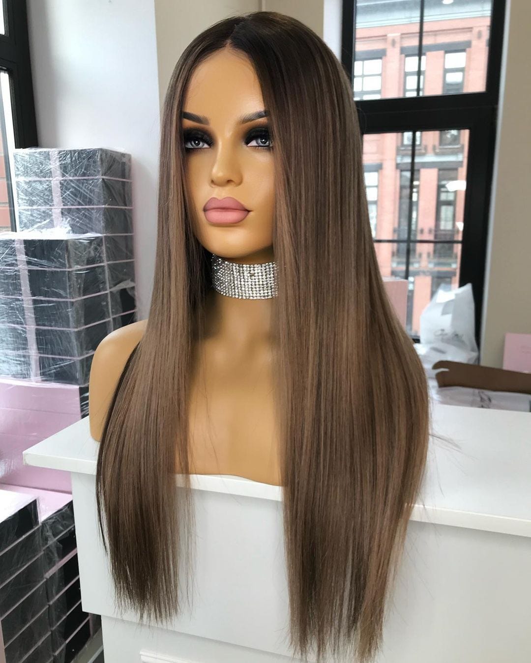 Wholesale Highlight Brown Silky Straight Natural Raw Indian Hair 13*4 Lace Front Wigs for Women