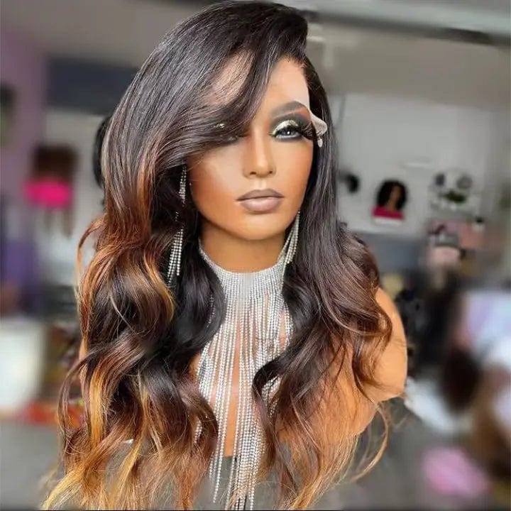 Wholesale Highlight Dark Brown Loose Wave Brazilian Virgin Hair 13*4 Lace Front Wigs for Black Women