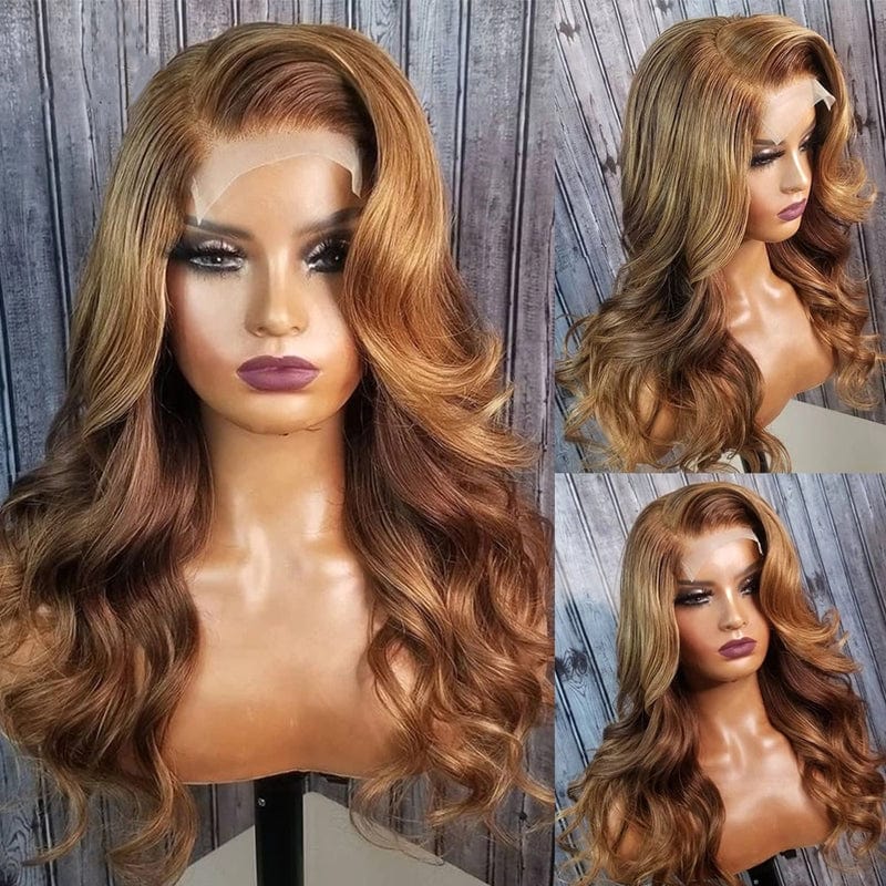 Wholesale Honey Brown Align Virgin Human Hair Wigs Luxury Pre-Plucked Body Wave Customized Lace Front Wig