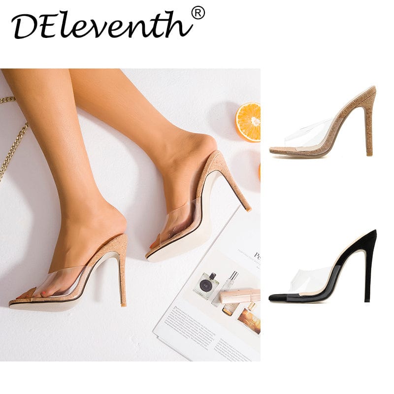 Wholesale Hot Selling Sexy Black Apricot High Heels Women Peep Toe PVC Clear Heels Slip-on Sandals Stilettos Slipper