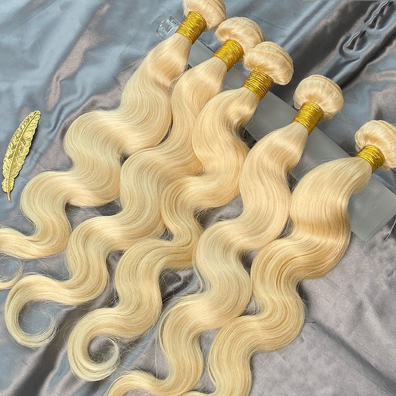 Wholesale Human Hair Bundles Free Shipping Russian Body Wave Loose  613 Blonde Bundles With Frontal Cuticle Aligned Virgin Hair