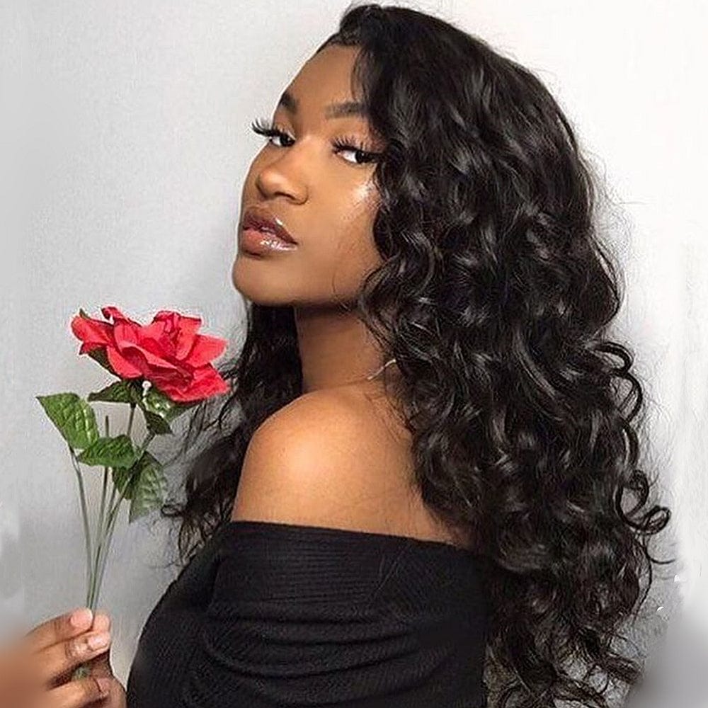 Wholesale lace closure loose wave wig for black women,loose wave virgin hair wig with baby hair, brazilian loose wave wig