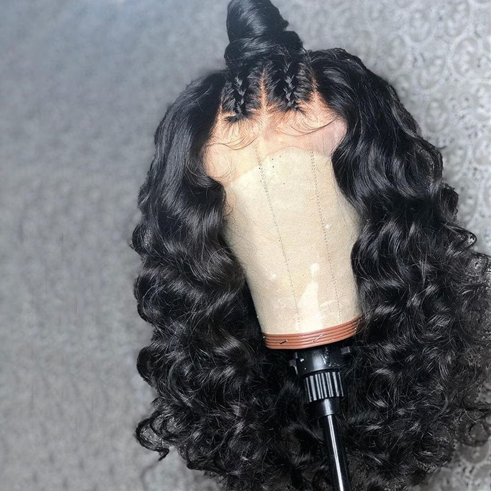 Wholesale lace closure loose wave wig for black women,loose wave virgin hair wig with baby hair, brazilian loose wave wig