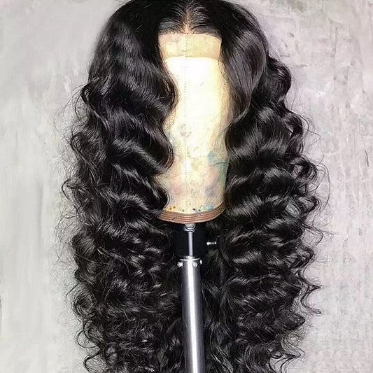 Wholesale lace closure loose wave wig for black women,loose wave virgin hair wig with baby hair, brazilian loose wave wig