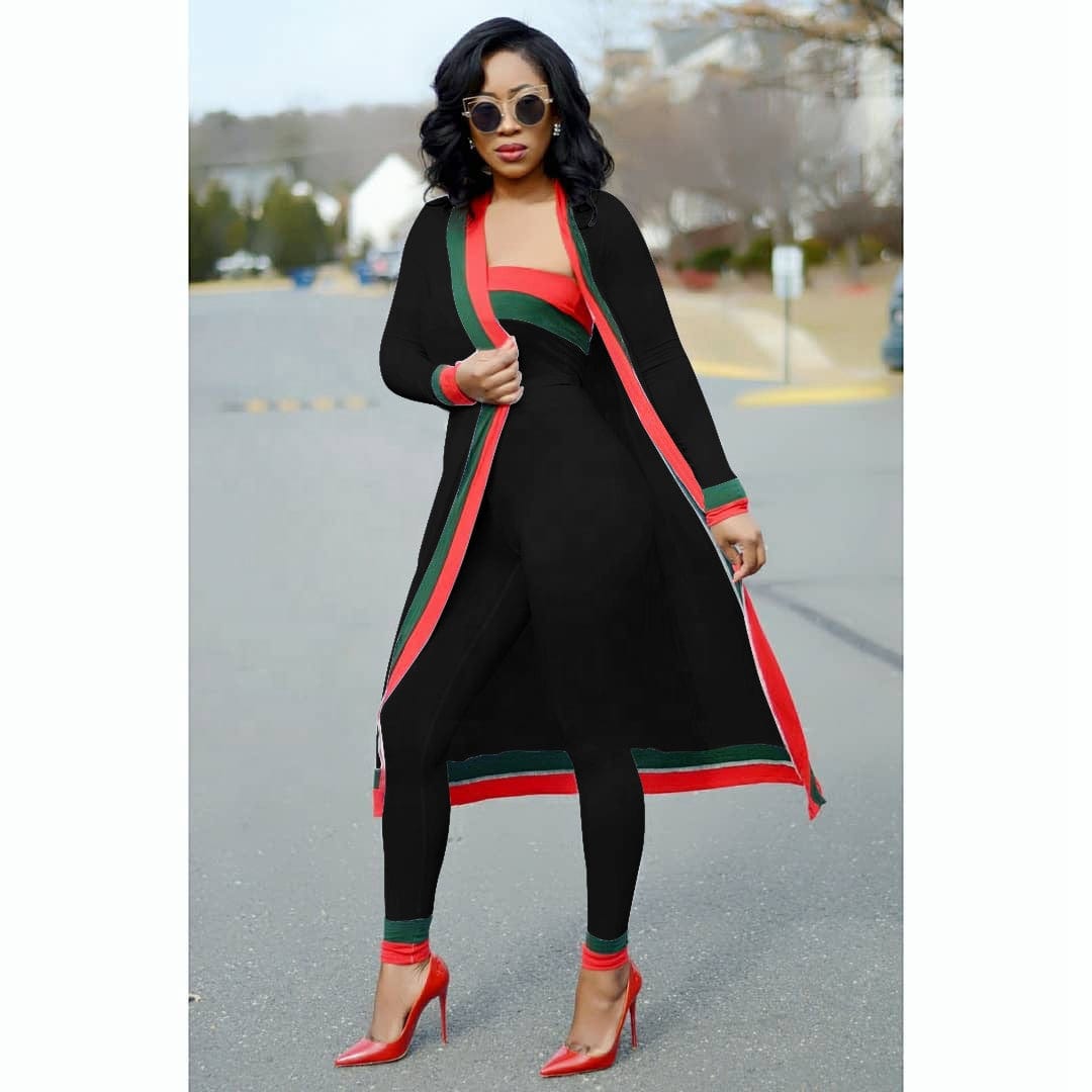 Wholesale Latest Fashion Women Suits 3 Piece Long Sleeve Cardigan Coats High Waisted Ladies Oversized Pants 3 Piece Suit