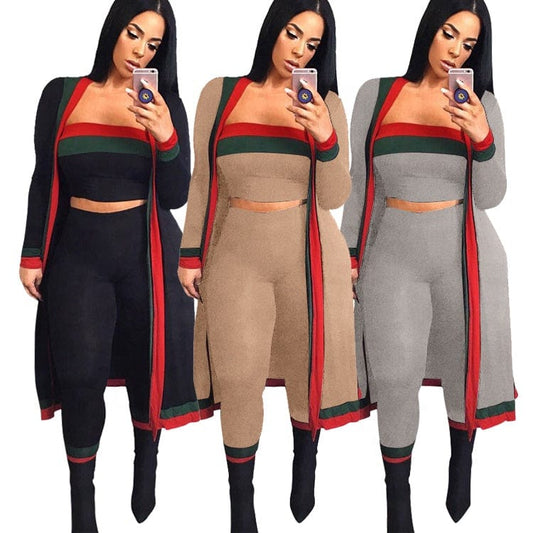 Wholesale Latest Fashion Women Suits 3 Piece Long Sleeve Cardigan Coats High Waisted Ladies Oversized Pants 3 Piece Suit