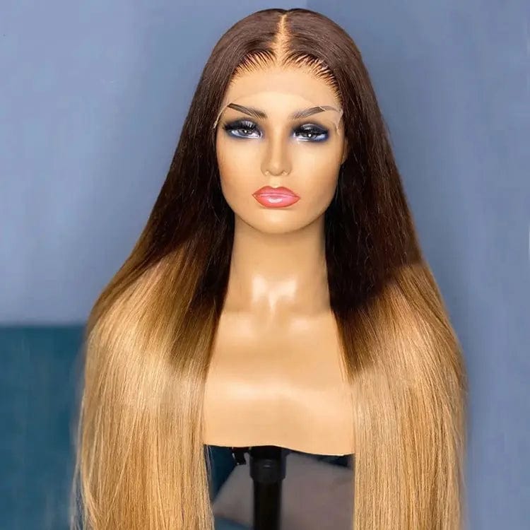 Wholesale Long Straight Wig Ombre Golden Brown Brazilian Raw Virgin Hair 13*4 Lace Front Wigs