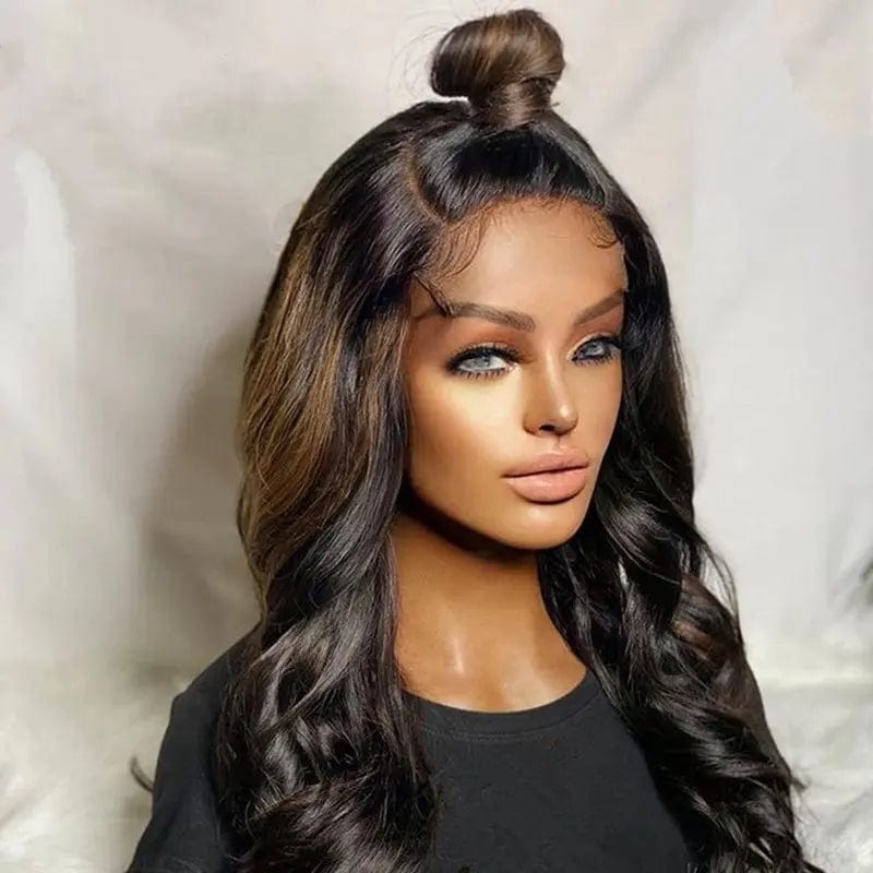 Wholesale Long Wavy Wig Highlights Natural Black Brazilian Human Hair 13*4 Lace Front Wigs with Baby Hair