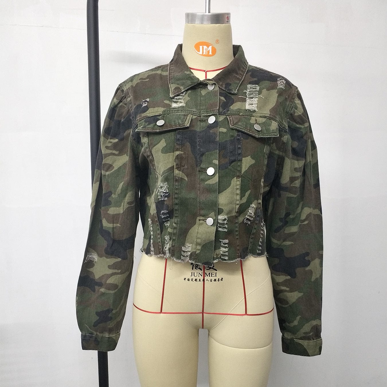 Wholesale New Camouflage Jackets Short Jeans Jacket Turn Down Collar Button Denim Outwear For Women'S Denim Jacket