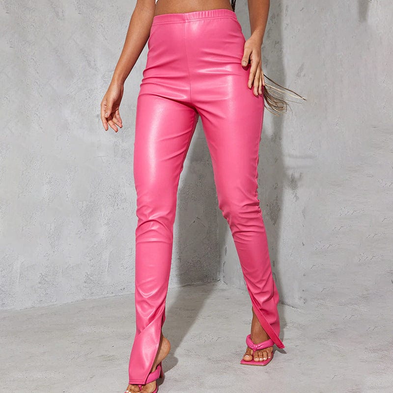 Wholesale New Sexy Hollow Buttocks High Waist Tight-Fitting Slit Pu Imitation Leather Casual Sexy Tight Pu Leather Pants