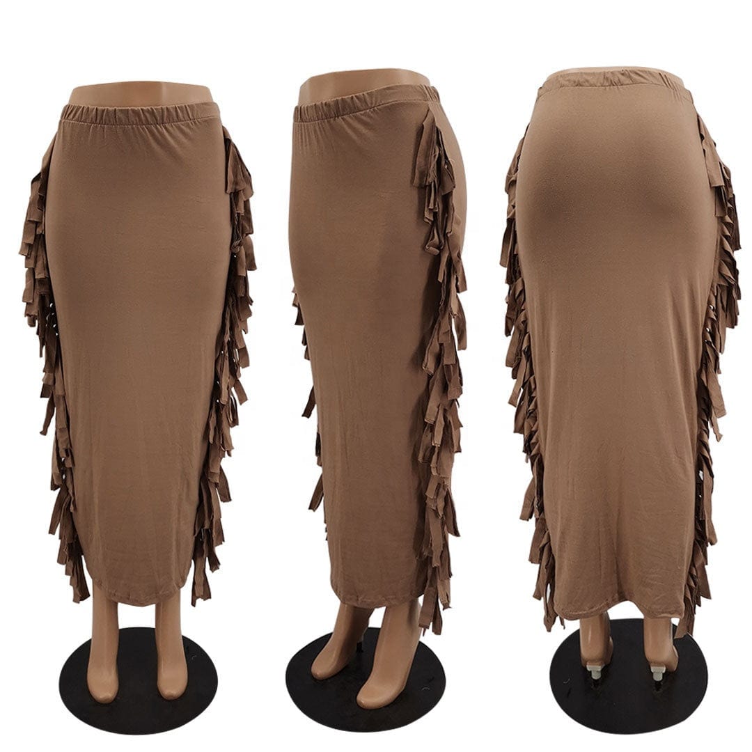 Wholesale New Style High Quality Brushed Fabric Cute Women'S Elegant Two-Sided Fringed Half-Length Women'S  Long Satin Skirt