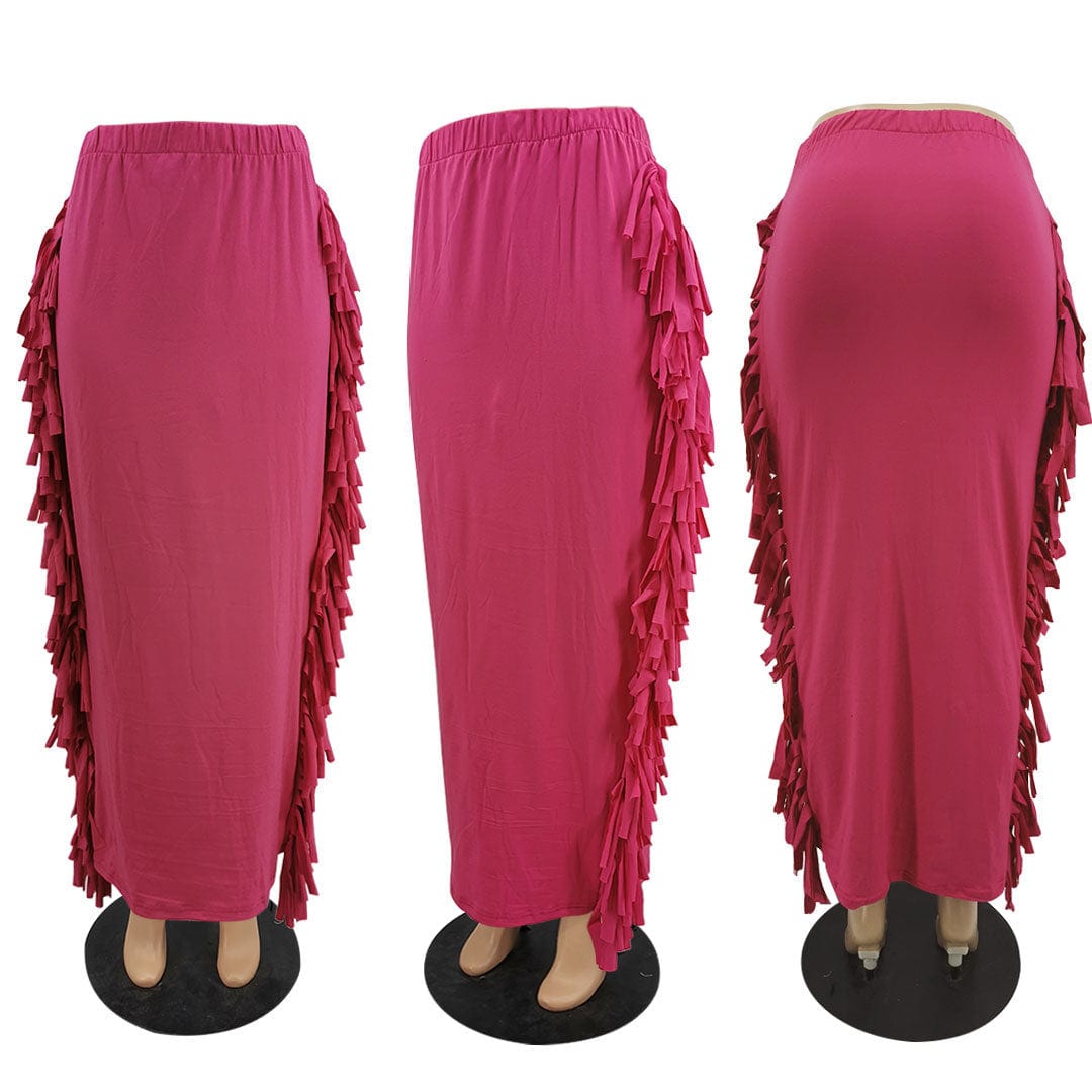 Wholesale New Style High Quality Brushed Fabric Cute Women'S Elegant Two-Sided Fringed Half-Length Women'S  Long Satin Skirt