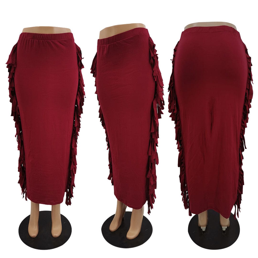 Wholesale New Style High Quality Brushed Fabric Cute Women'S Elegant Two-Sided Fringed Half-Length Women'S  Long Satin Skirt