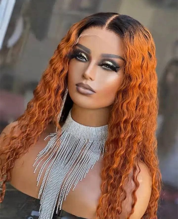 Wholesale Ombre Ginger Deep Wave Brazilian Human Hair 13*4 Lace Front Wigs for Black Women