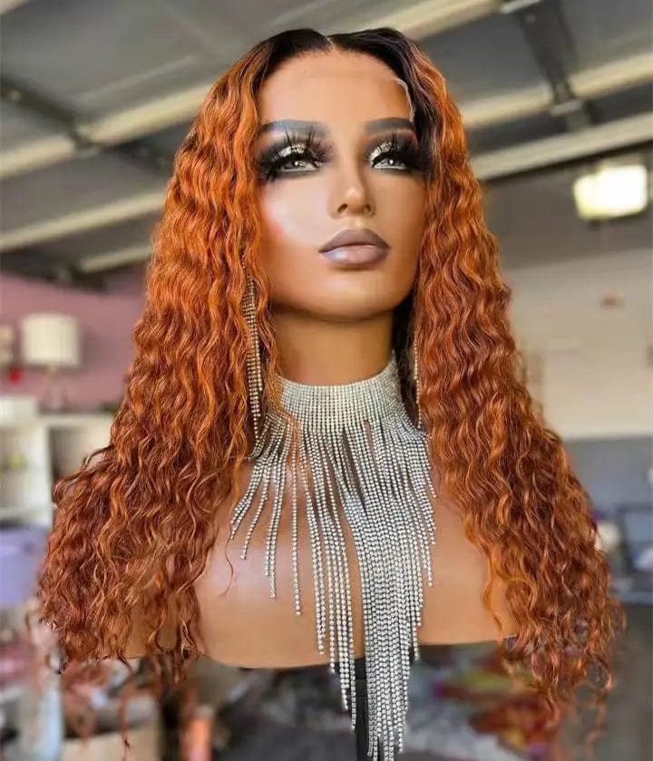 Wholesale Ombre Ginger Deep Wave Brazilian Human Hair 13*4 Lace Front Wigs for Black Women