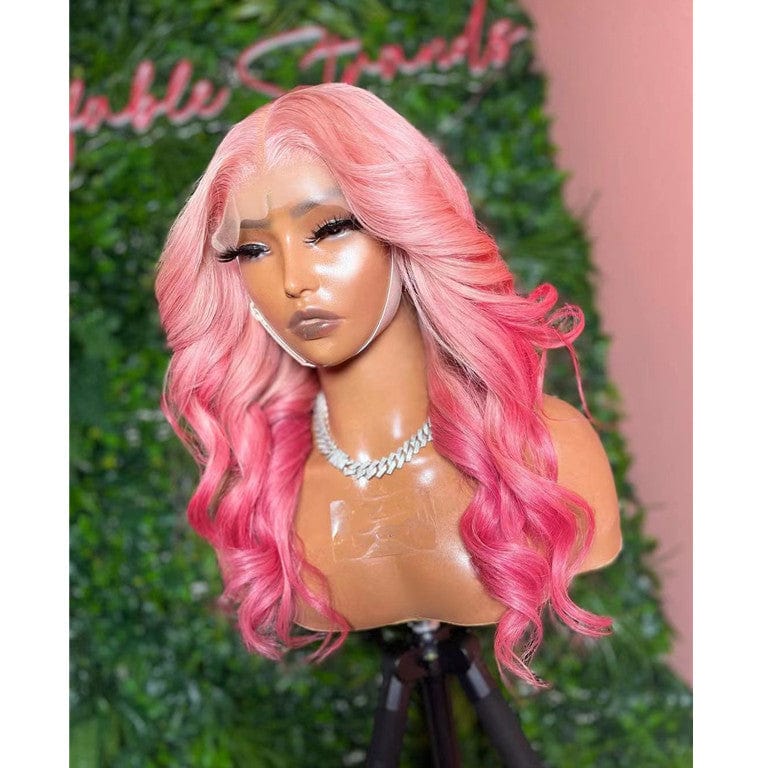 Wholesale Ombre PInk 13*4 Transparent HD Lace Front Wigs European Human Virgin Hair Closure Wigs