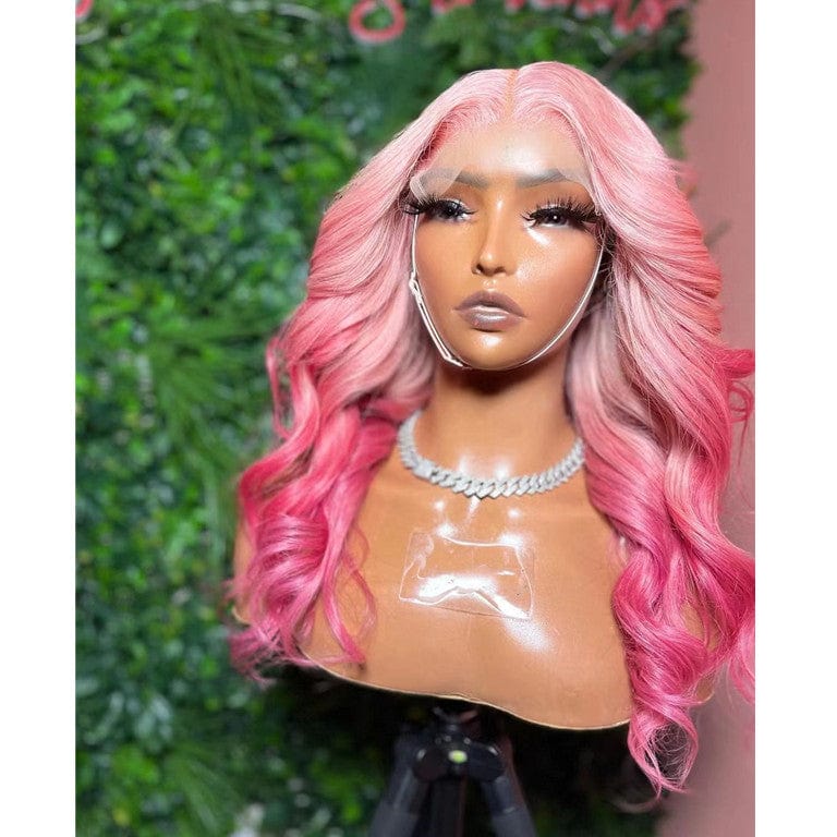 Wholesale Ombre PInk 13*4 Transparent HD Lace Front Wigs European Human Virgin Hair Closure Wigs