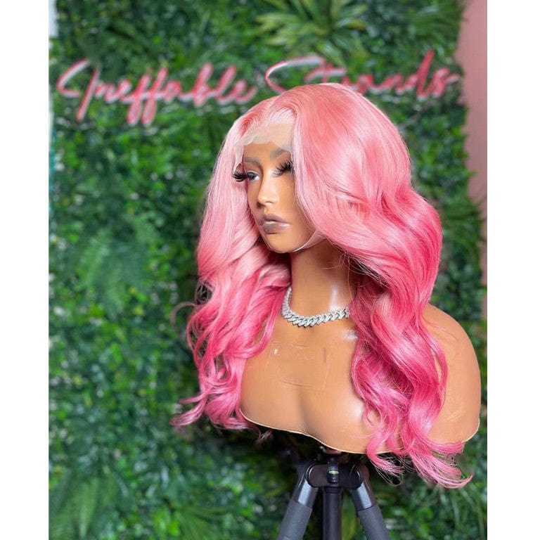 Wholesale Ombre PInk 13*4 Transparent HD Lace Front Wigs European Human Virgin Hair Closure Wigs