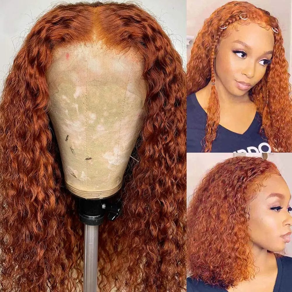 Wholesale Orange Deep Curly Remy Virgin Human Hair Lace Front Wigs for Black Women