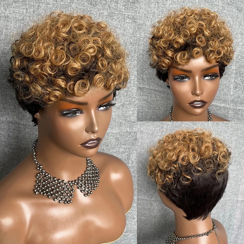 Wholesale Pixie Wig Ombre Brown Deep Wave Lace Front Wigs with Bangs