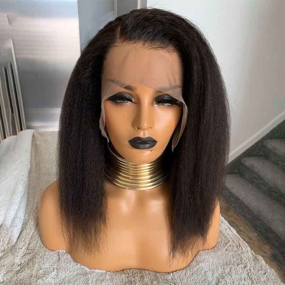 Wholesale Pre Plucked Yaki Straight Wigs Peruvian Raw Hair Lace Front Wigs for Black Women