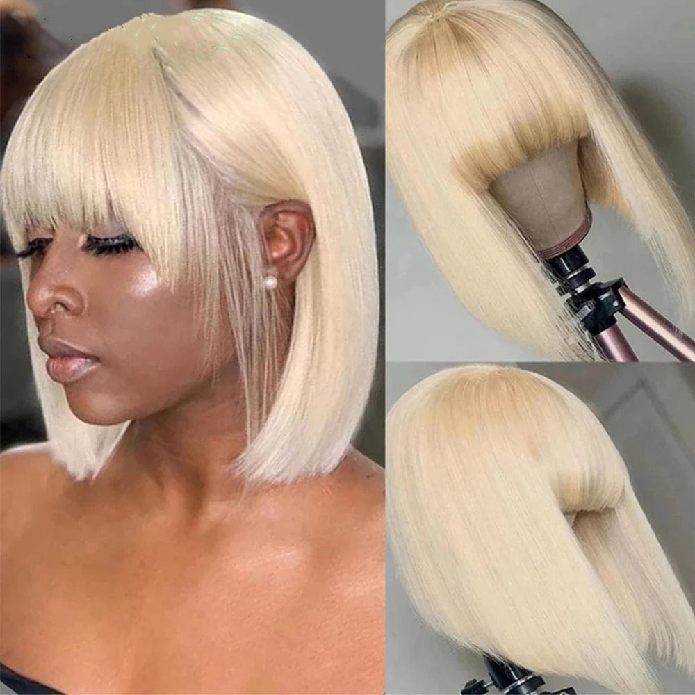 Wholesale Price 613 Blonde Bob Wig With Full Bangs 100% Virgin Human Hair Straight Short Bob Wig Non Lace Wigs For Black Women