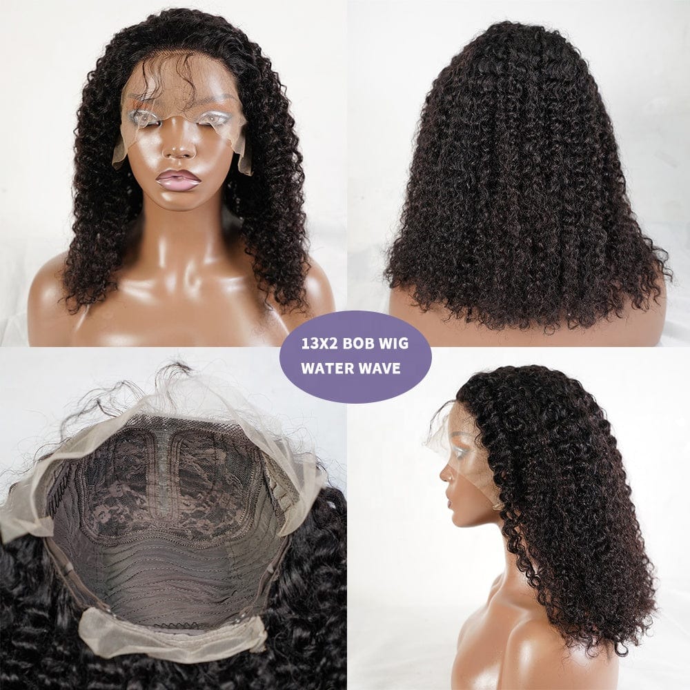 Wholesale Raw Indian Human Hair Virgin Deep Curly Wave Side Part Short Lace Front Closure Bob Wig For Black Women