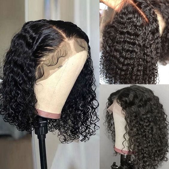 Wholesale Raw Indian Human Hair Virgin Deep Curly Wave Side Part Short Lace Front Closure Bob Wig For Black Women