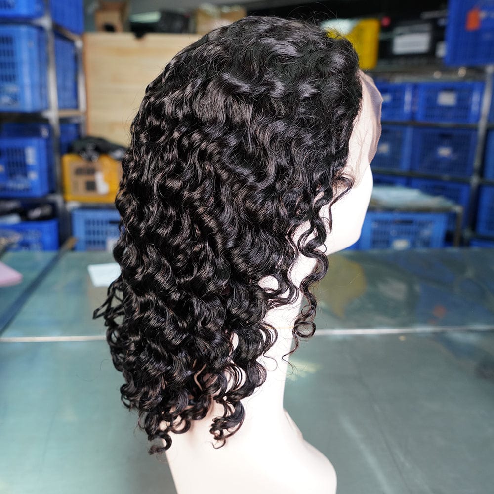 Wholesale Raw Indian Human Hair Virgin Deep Curly Wave Side Part Short Lace Front Closure Bob Wig For Black Women