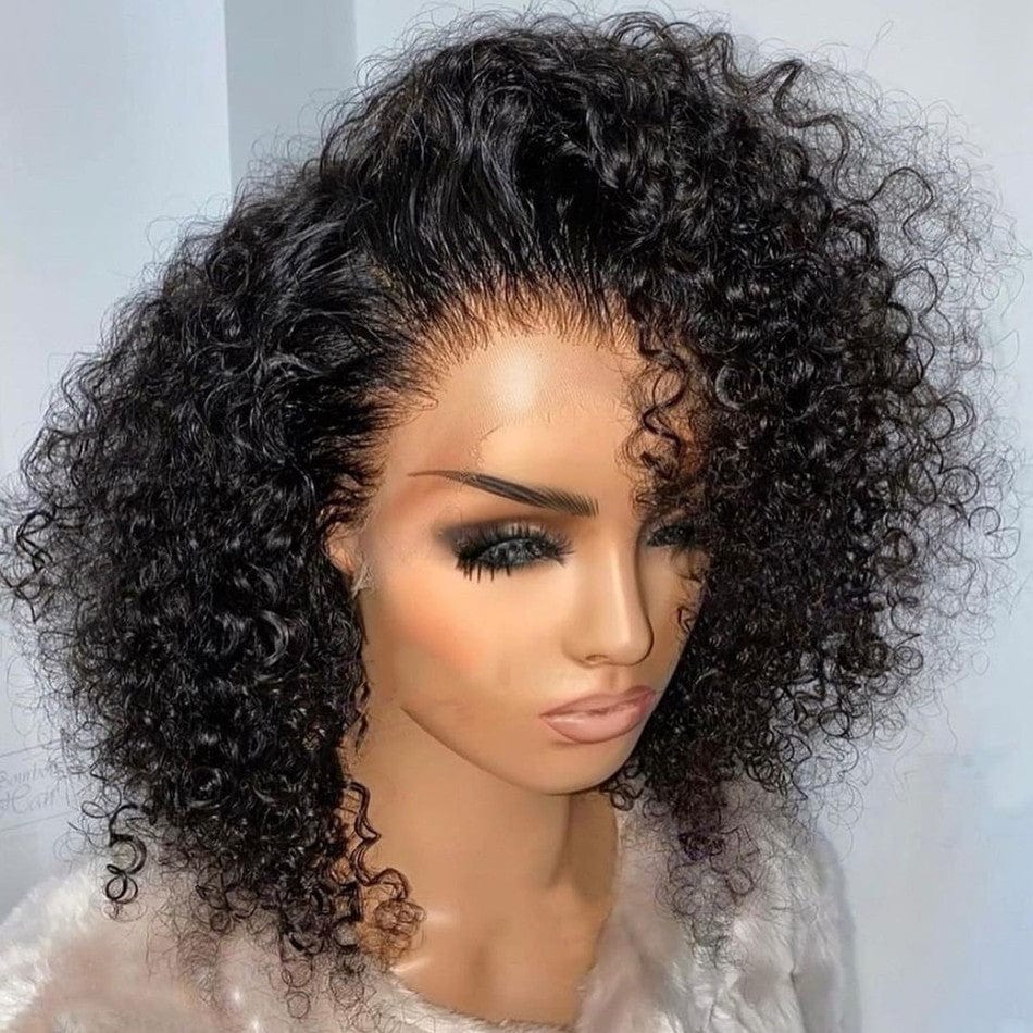 Wholesale Raw Indian Human Hair Virgin Deep Curly Wave Side Part Short Lace Front Closure Bob Wig For Black Women