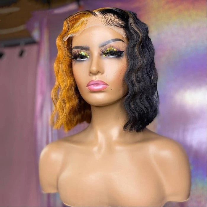 Wholesale Short Bob Wigs Ginger Black Deep Wave 13*4 Lace Front Human Raw Hair Wigs for Black Women