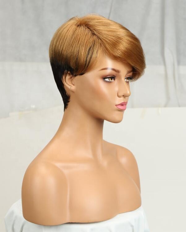 Wholesale Short Bob Wigs Pixie Cut wholesale ombre 100% wet and wavy with bangs blonde 613 virgin curly wig human hair