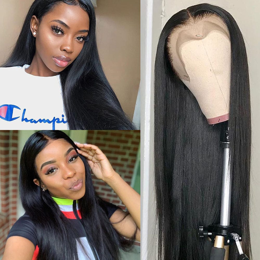 Wholesale Straight Human Hair Lace Front Wig 4X4 Transparent Lace Closure Wig Wet And Wavy Indian Hair Wig 10-30 Inches