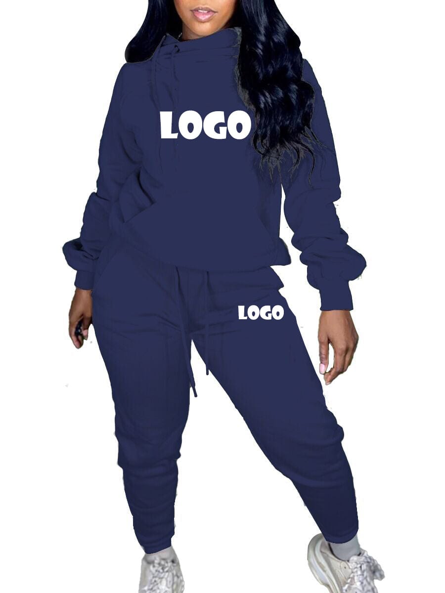 Wholesale Two Piece Sweat Suit Women Jogging Suits Hoodies Custom Two Piece Suit Tshirts With Logo Custom Logo Printed Shirts