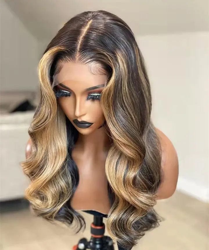 Wholesale Wavy Highlight Brown Virgin Cuticle Aligned Hair 13*4 Lace front Wigs for Black Women